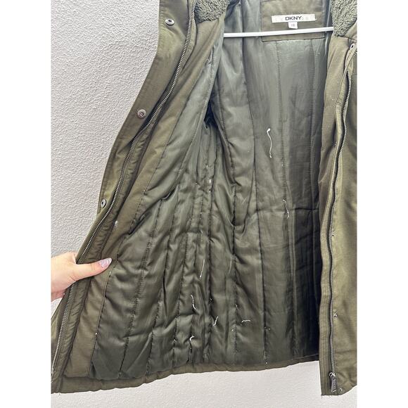 Womens DKNY Jacket Size XS Green Hooded Hidden Zip Up - Picture 8 of 16